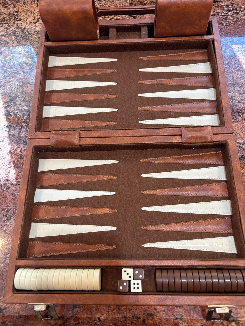 Classic Brown Leather Backgammon Set with Matching Checkers